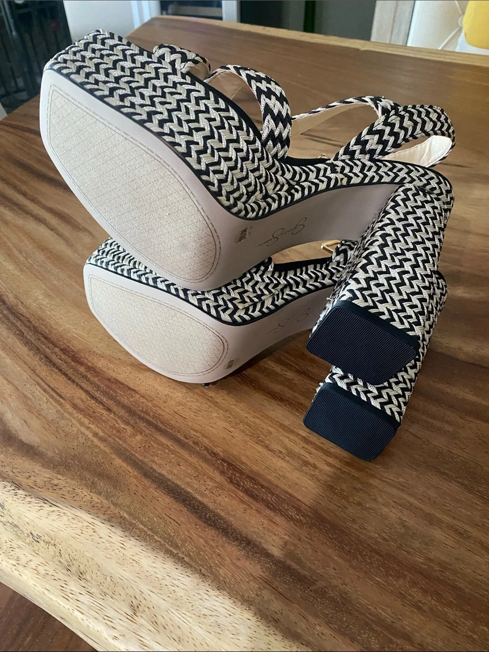 Jessica Simpson Black & Cream Braided Platform Sandals